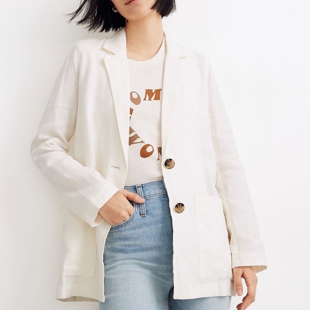MADEWELL Linen Button Up Blazer Jacket